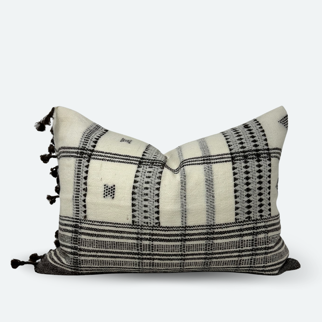Medium Lumbar Pillow Cover - Cream and Brown Indian Wool Stripe