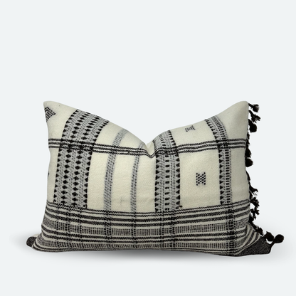 Medium Lumbar Pillow Cover - Cream and Brown Indian Wool Stripe