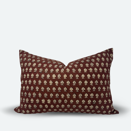 Medium Lumbar Pillow Cover - Crimson Leaf Cotton Block Print