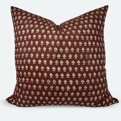 Square Pillow Cover - Crimson Leaf Cotton Block Print