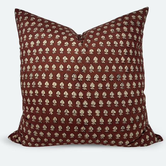 Square Pillow Cover - Crimson Leaf Cotton Block Print
