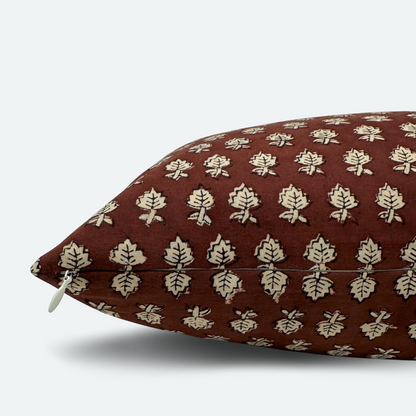 Large Lumbar Pillow Cover - Crimson Leaf Cotton Block Print