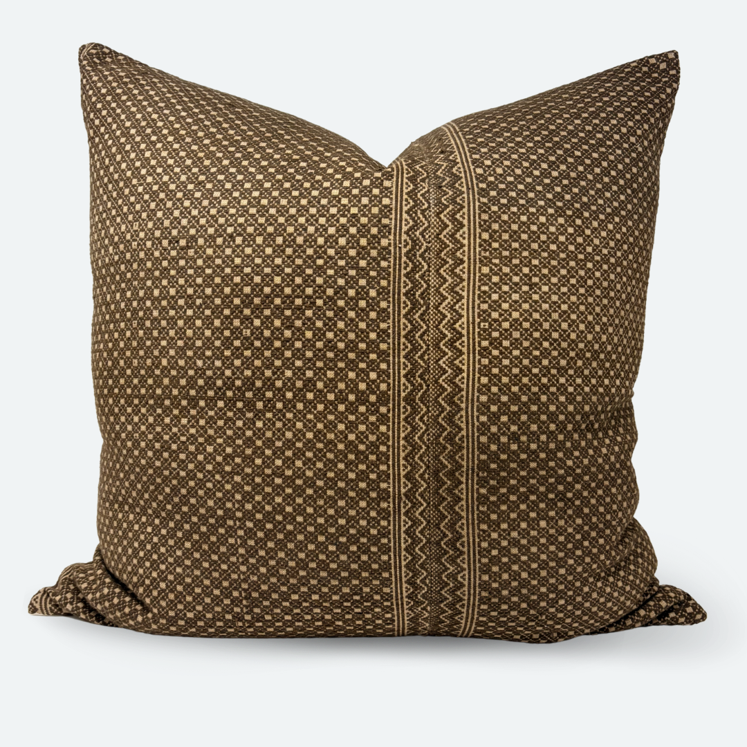 Square Pillow Cover - Brown Embroidered Chinese Wedding Blanket