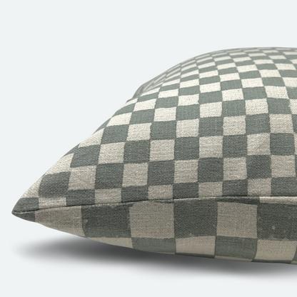 Medium Lumbar Pillow Cover - Dusty Blue Checkered Block Print | FINAL SALE