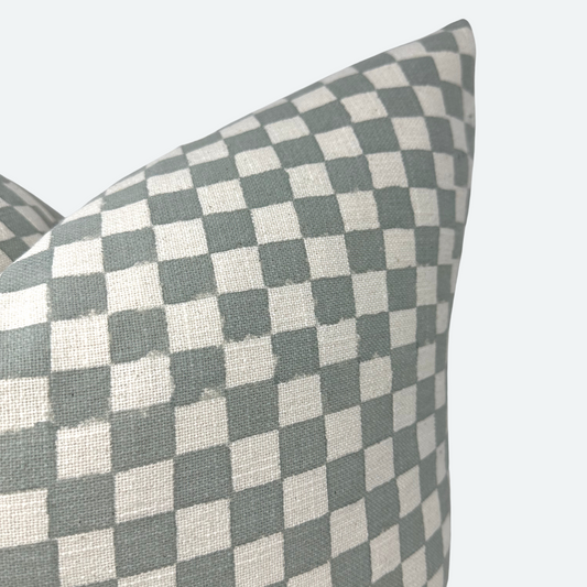 CUSTOM Pillow Cover - Dusty Blue Checkered Block Print