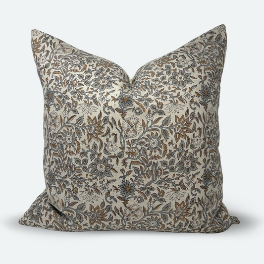 Square Pillow Cover - Dusty Blue Floral Block Print
