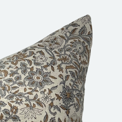 CUSTOM Pillow Cover - Dusty Blue Floral Block Print