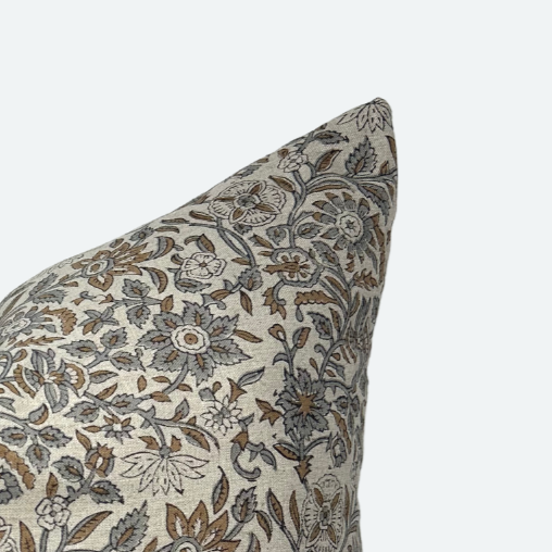 CUSTOM Pillow Cover - Dusty Blue Floral Block Print