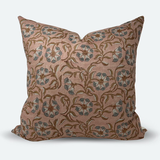 Square Pillow Cover - Dusty Pink Wild Floral Block Print