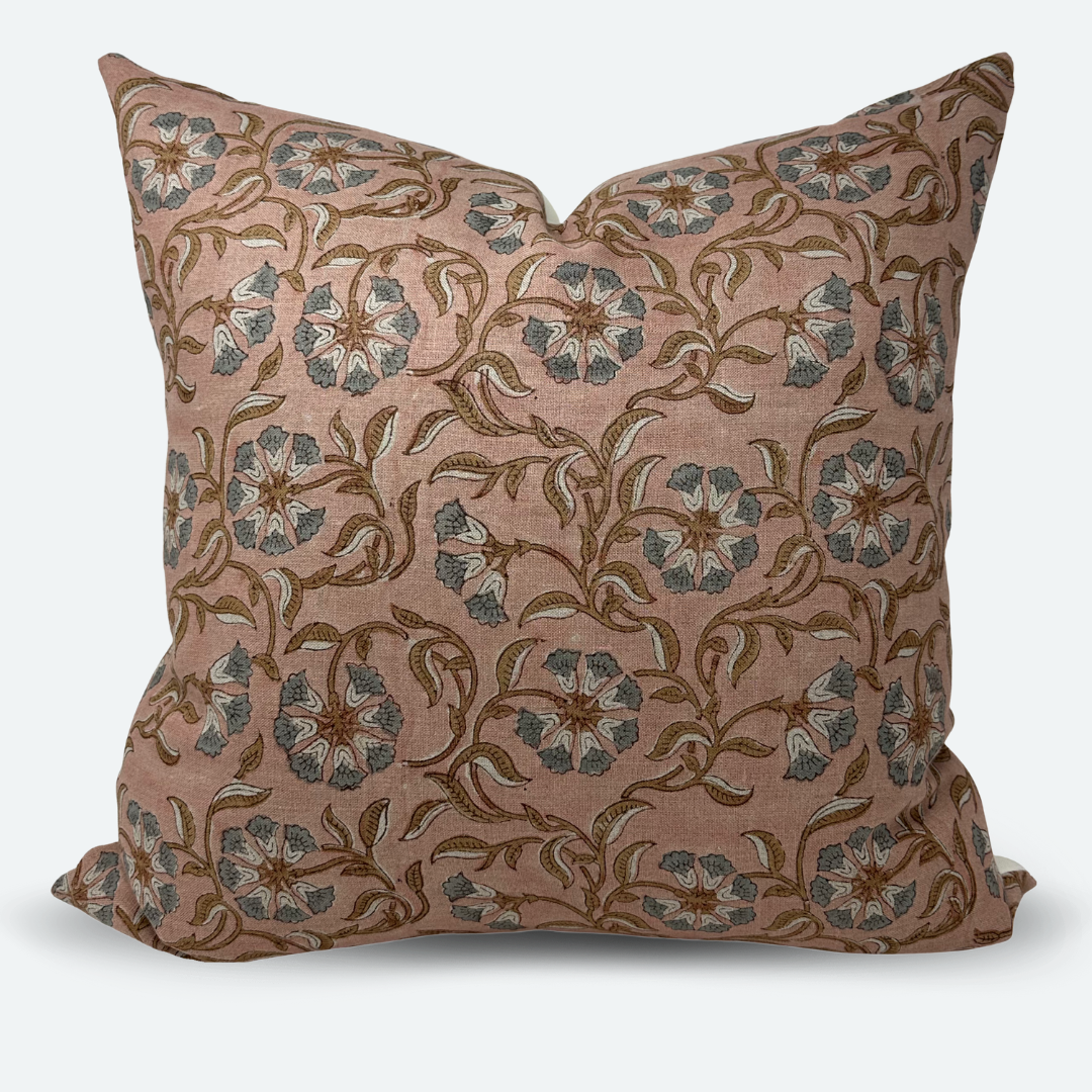 Square Pillow Cover - Dusty Pink Wild Floral Block Print