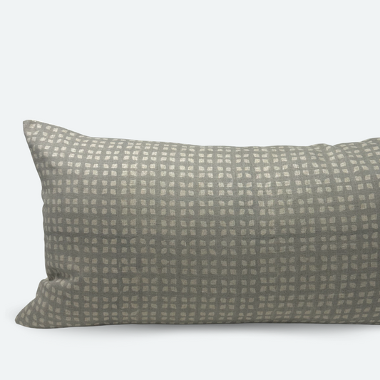 Large Lumbar Pillow Cover - Dusty Blue Diamond Block Print