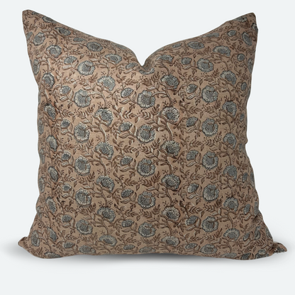 Square Pillow Cover - Dusty Pink Garden Block Print