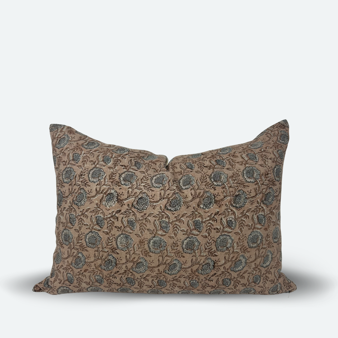 Medium Lumbar Pillow Cover - Dusty Pink Garden Block Print