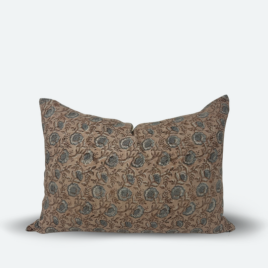 Medium Lumbar Pillow Cover - Dusty Pink Garden Block Print