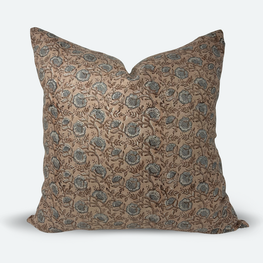 Square Pillow Cover - Dusty Pink Garden Block Print