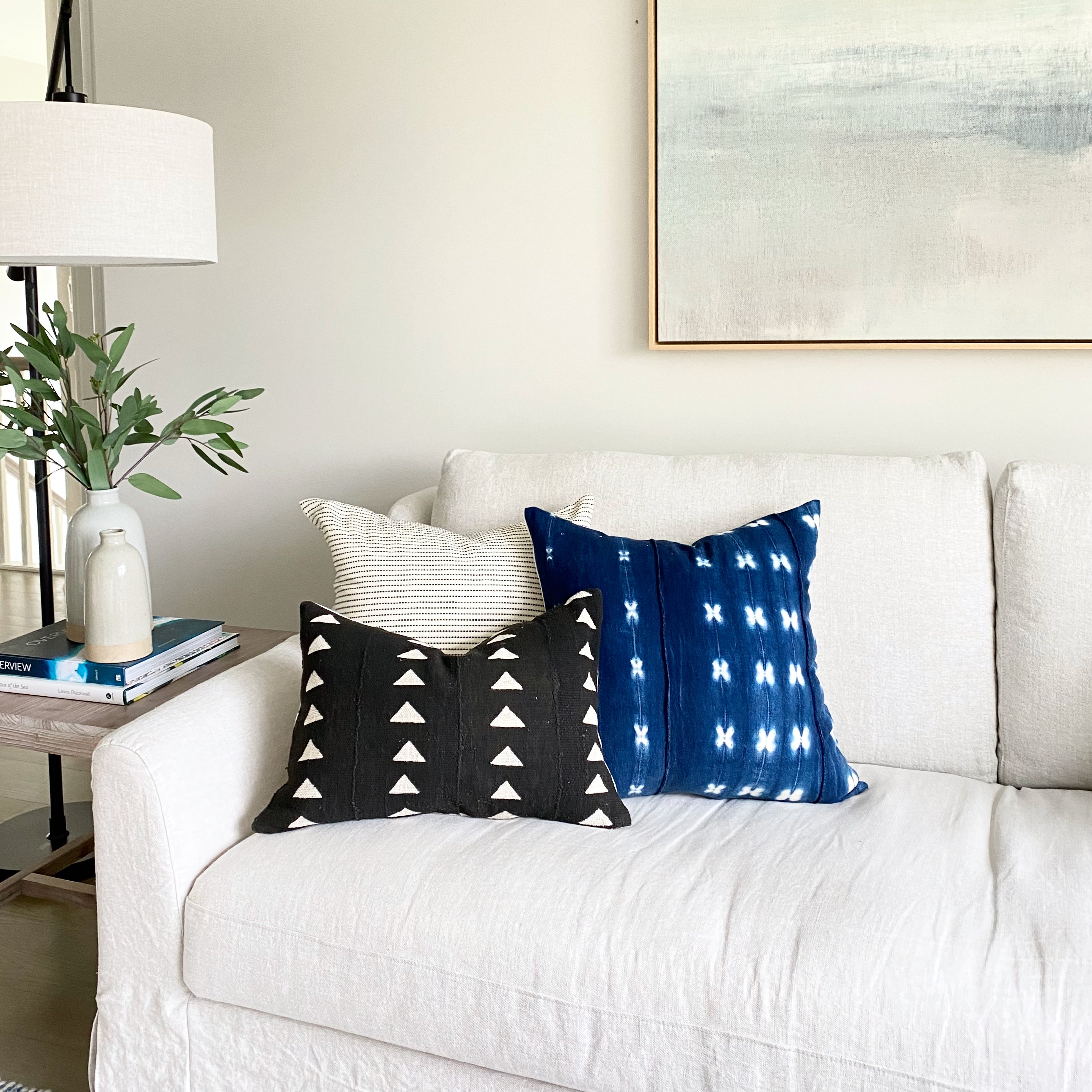 Blue pillows for couch hot sale