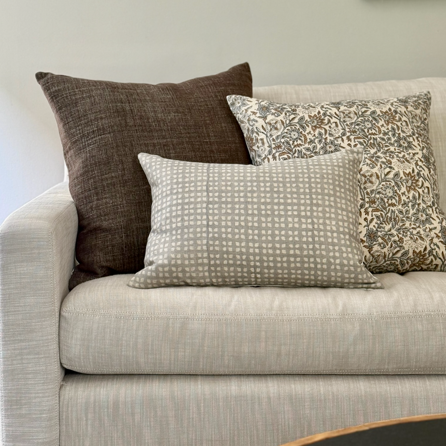 Medium Lumbar Pillow Cover - Dusty Blue Diamond Block Print