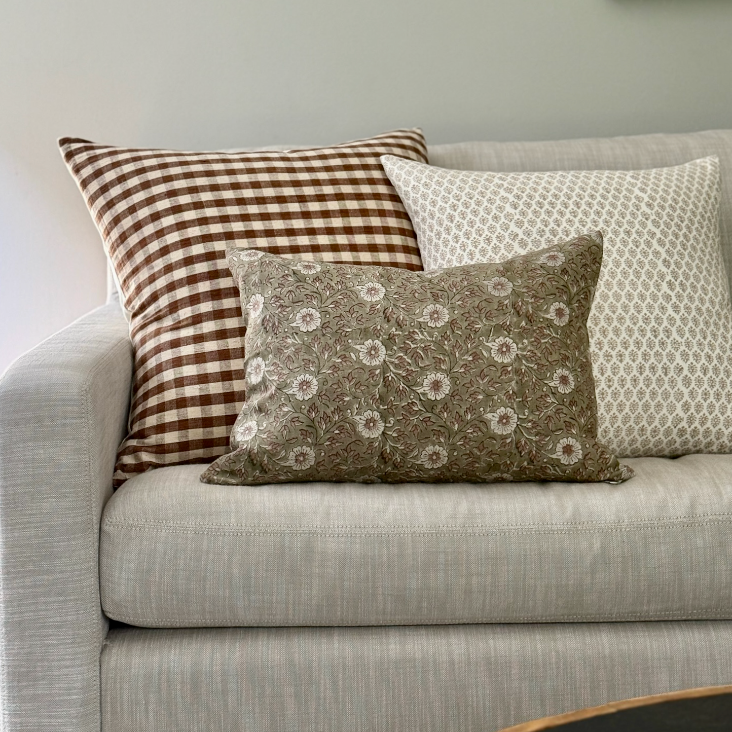 Medium Lumbar Pillow Cover - Olive Floral Block Print