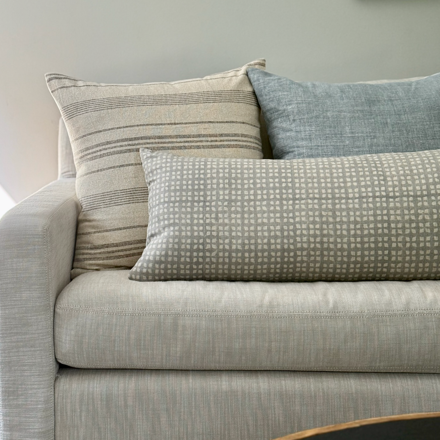Large Lumbar Pillow Cover - Dusty Blue Diamond Block Print