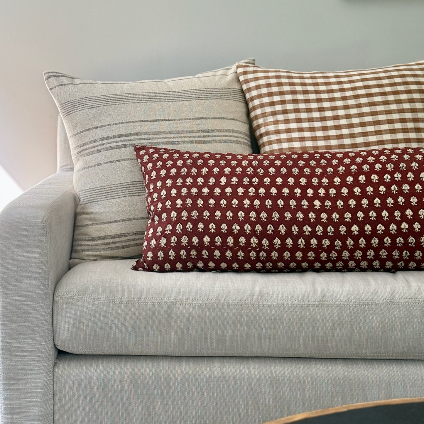 Large Lumbar Pillow Cover - Crimson Leaf Cotton Block Print