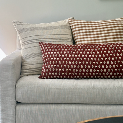 Large Lumbar Pillow Cover - Crimson Leaf Cotton Block Print