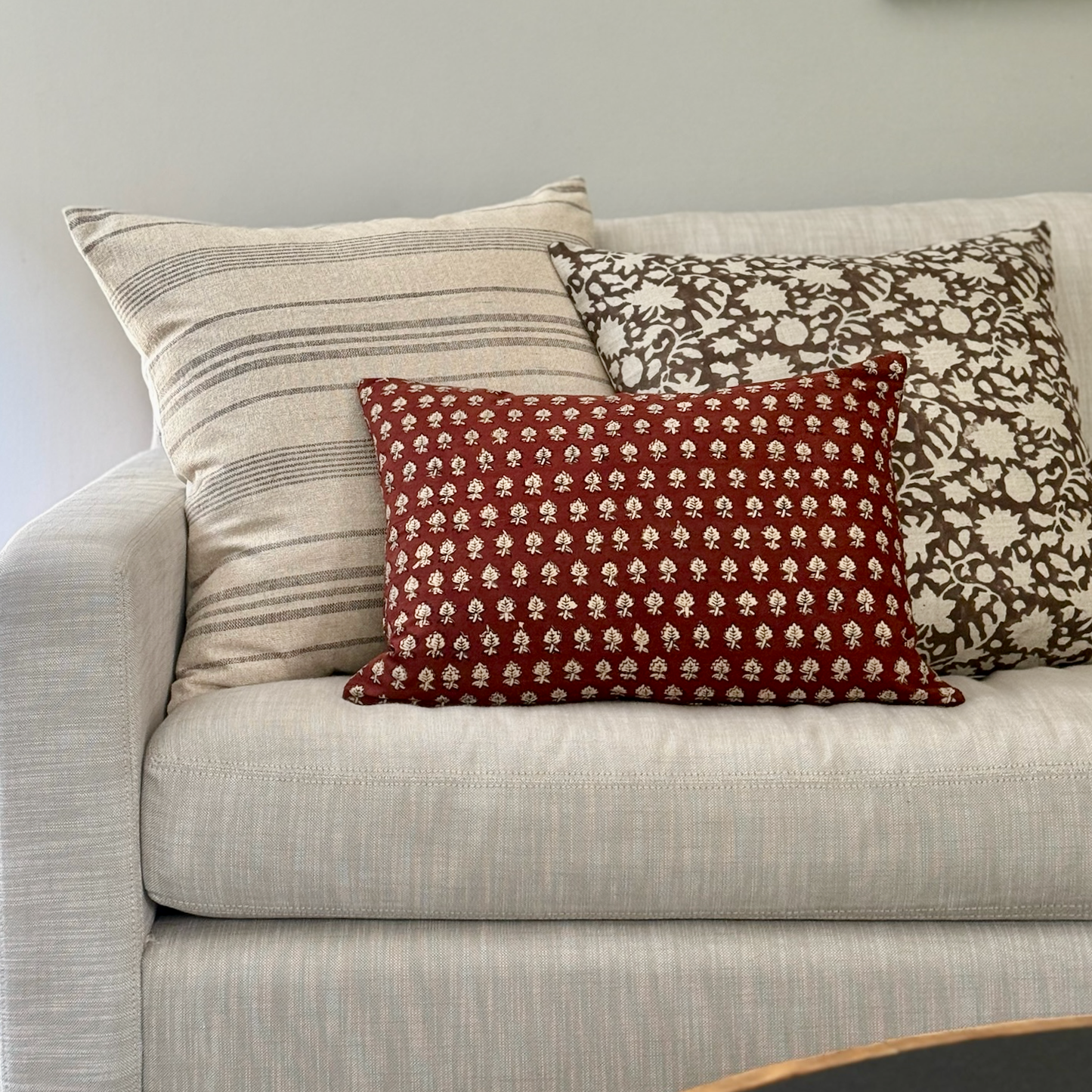 Medium Lumbar Pillow Cover - Crimson Leaf Cotton Block Print