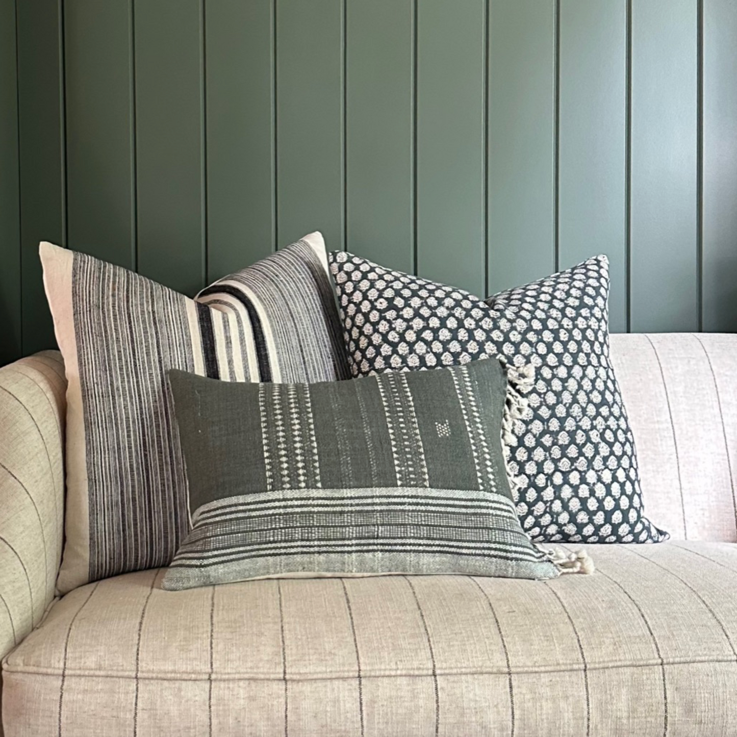 Square Pillow Cover - Black Hemp Stripe