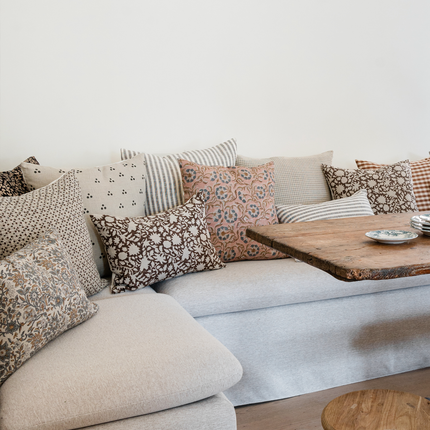 Square Pillow Cover - Slate Grey Dot Block Print