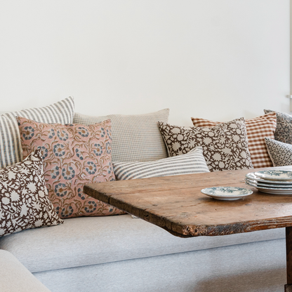 Square Pillow Cover - Dusty Pink Wild Floral Block Print