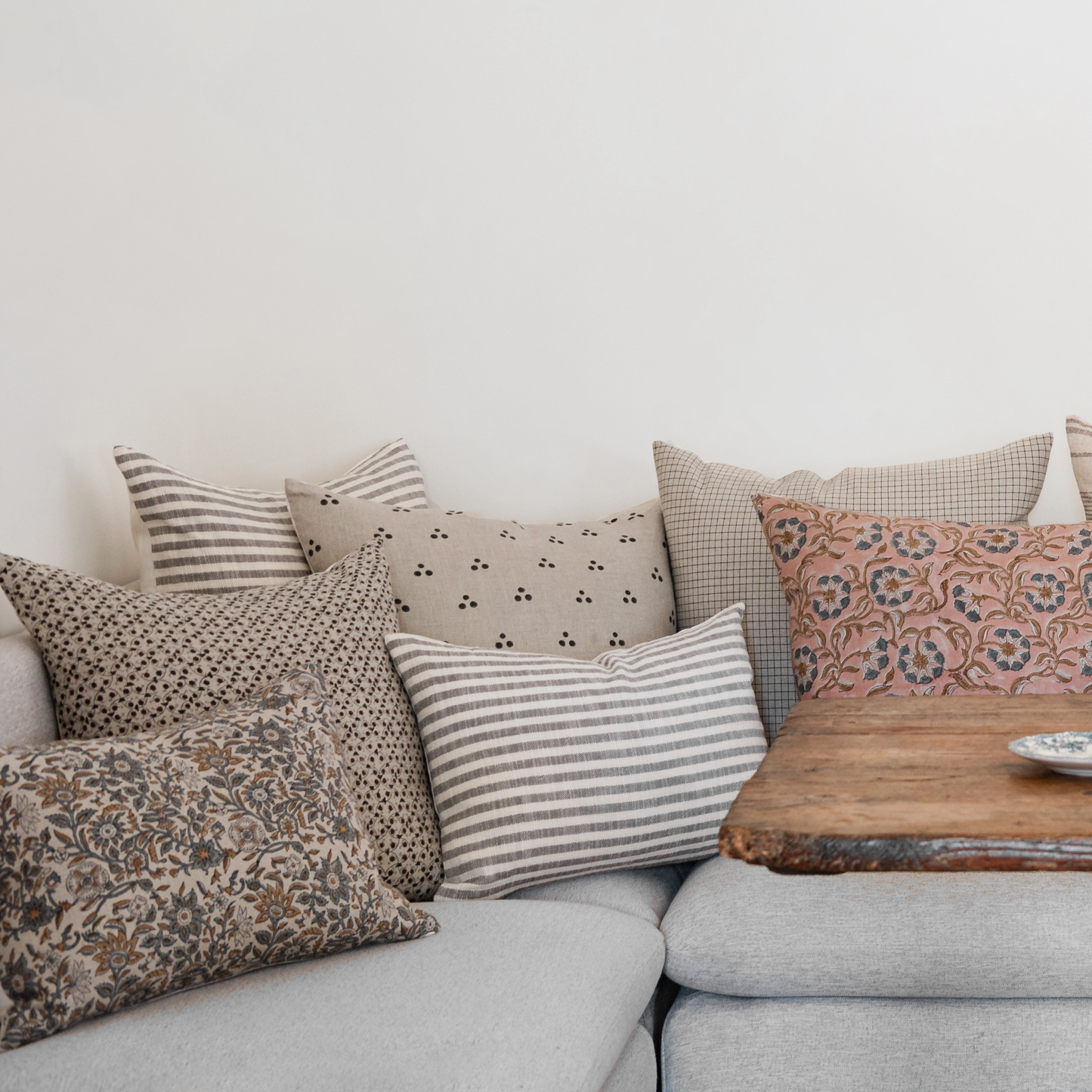 Square Pillow Cover - Chestnut and Slate Floral Trellis Block Print