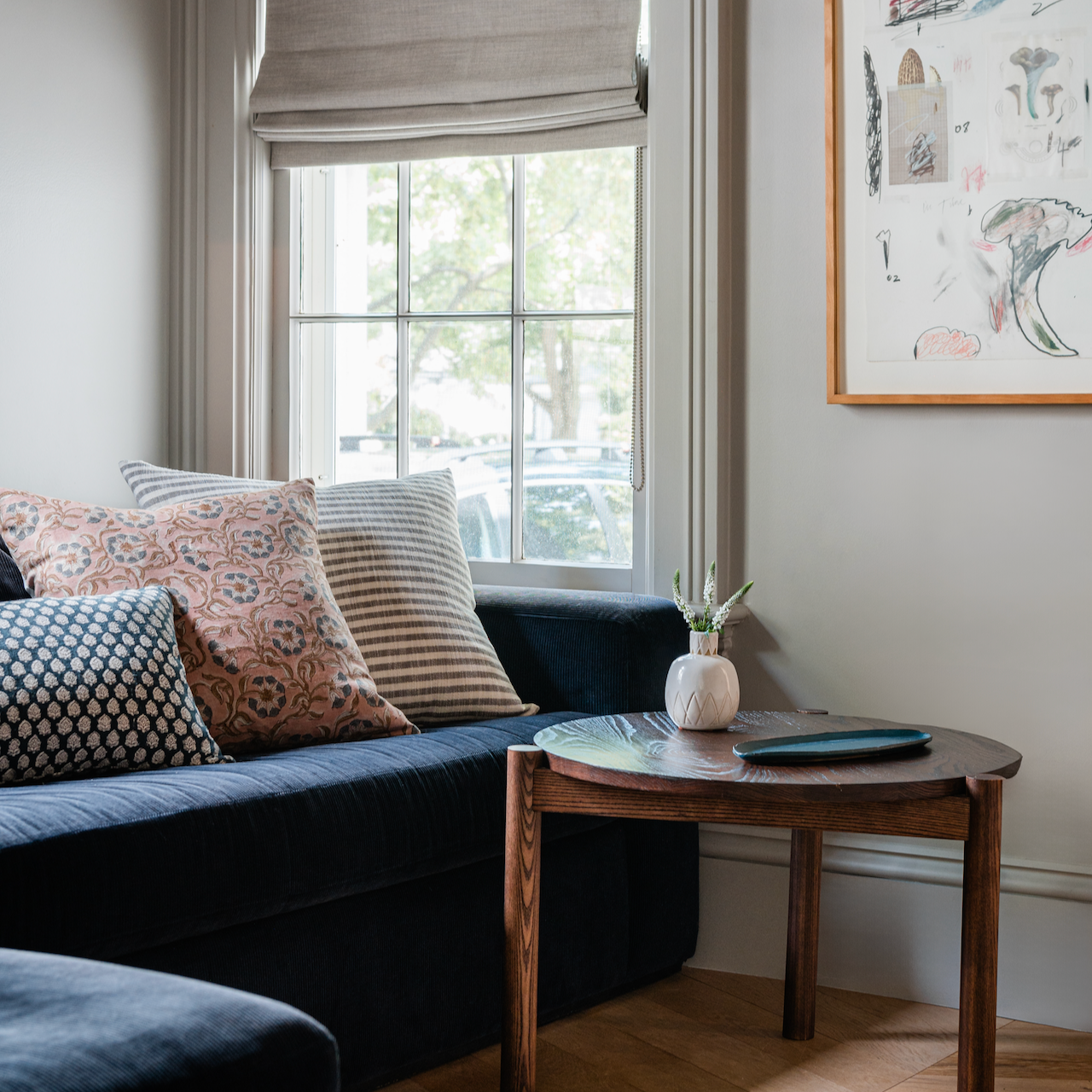 Medium Lumbar Pillow Cover - Indigo Floral Blossom Block Print