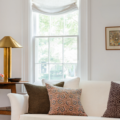 Square Pillow Cover - Chestnut Floral Forest Block Print