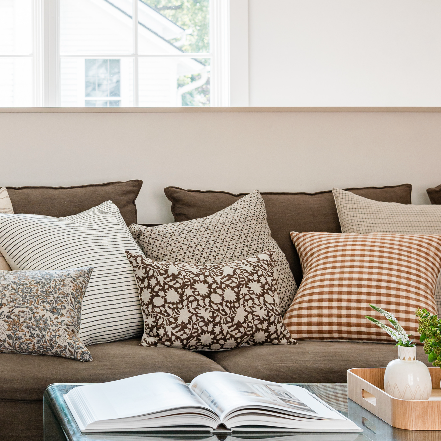 Square Pillow Cover - Fawn Woven Gingham