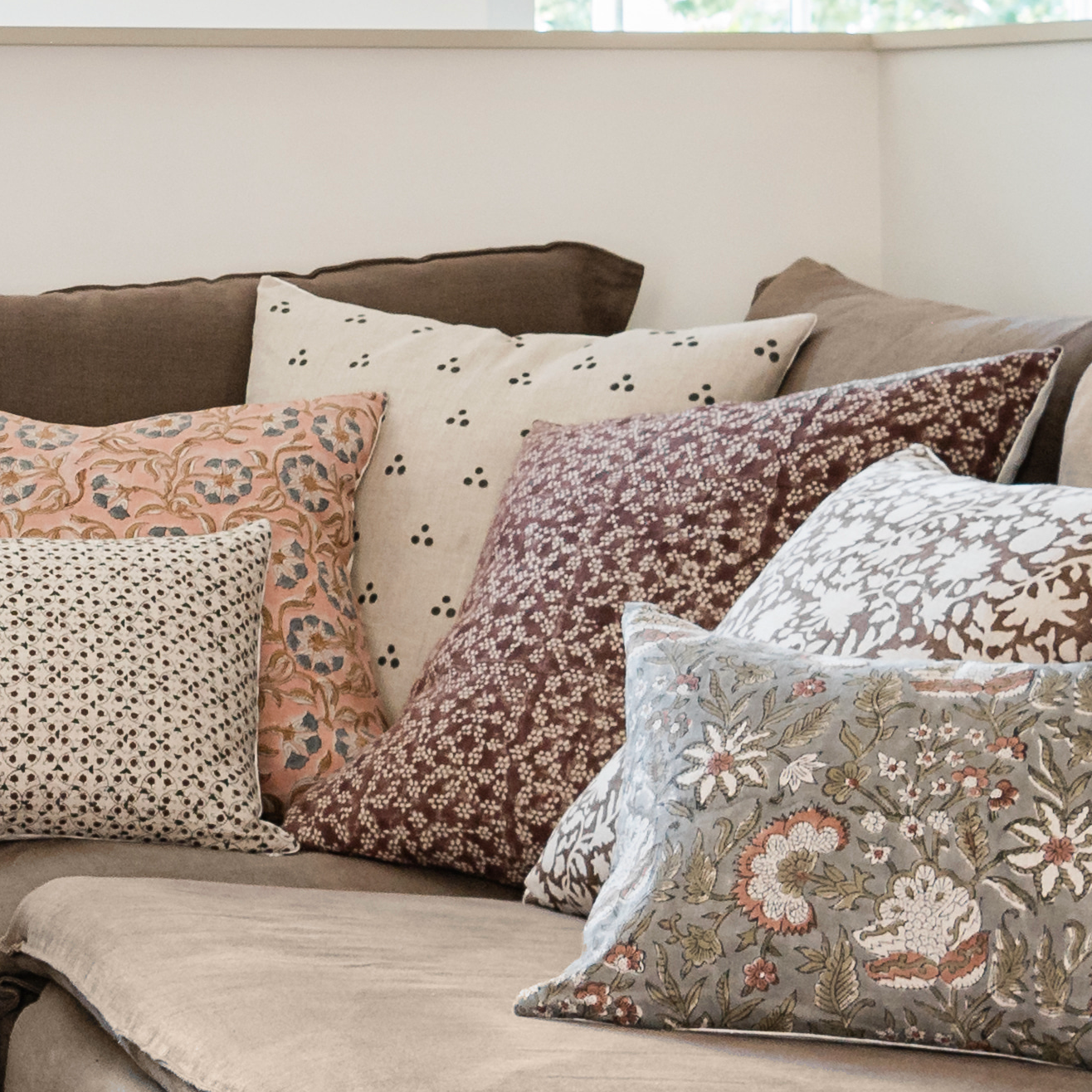 Square Pillow Cover - Slate Grey Dot Block Print