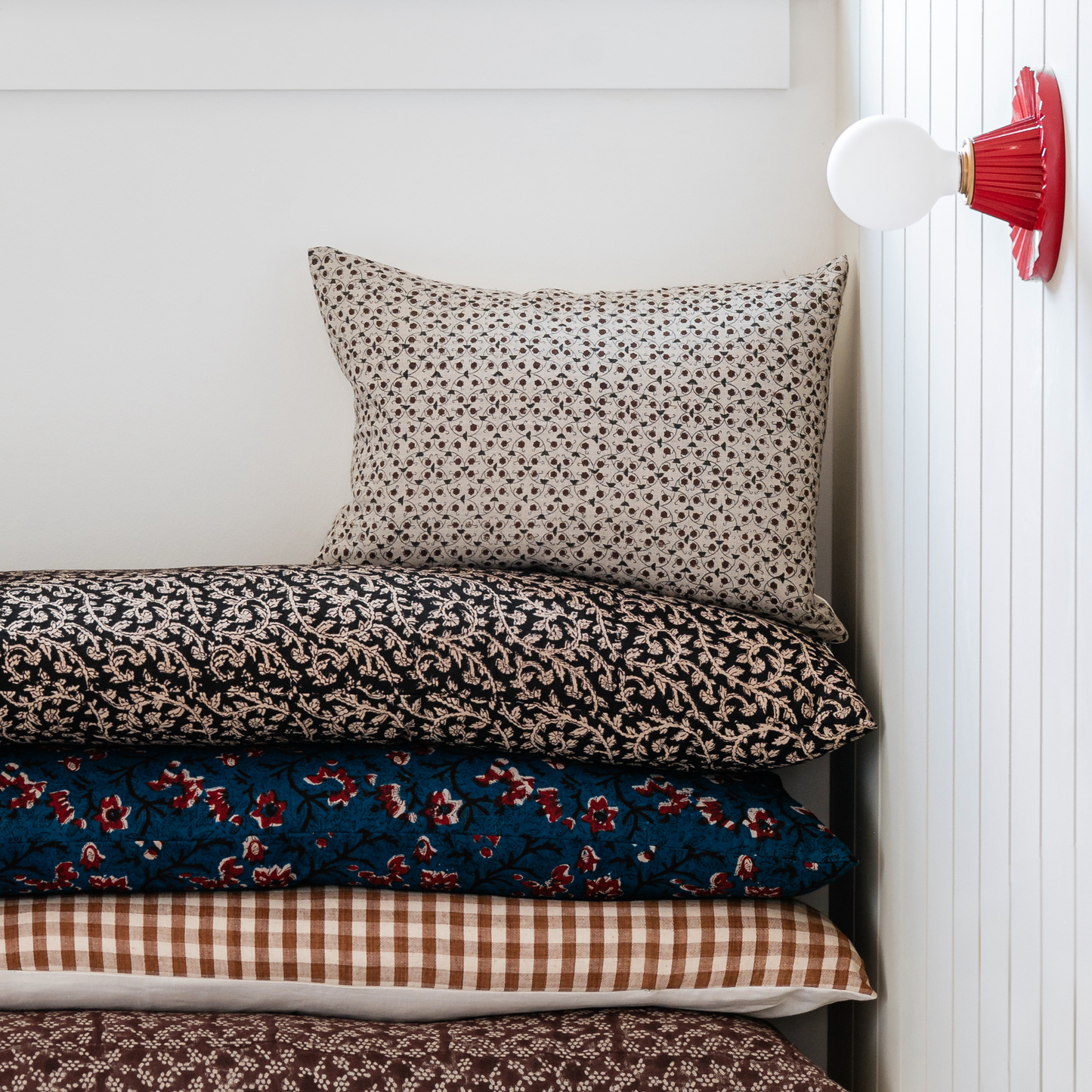 Medium Lumbar Pillow Cover - Chestnut and Slate Floral Trellis Block Print