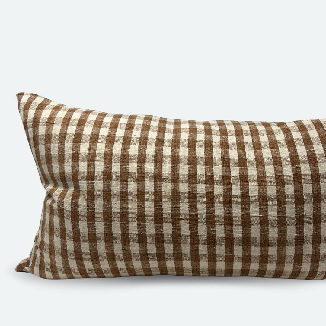 Large Lumbar Pillow Cover - Fawn Woven Gingham