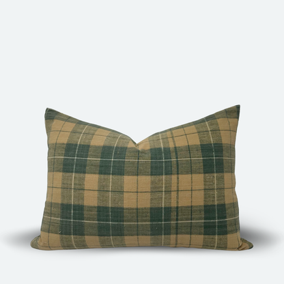 Medium Lumbar Pillow Cover - Green and Yellow Plaid Madras