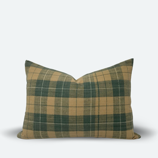 Medium Lumbar Pillow Cover - Green and Yellow Plaid Madras