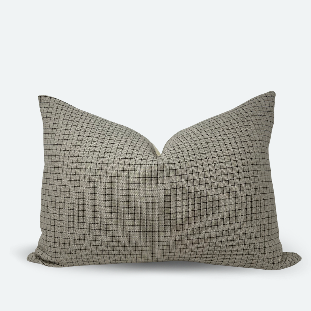 Medium Lumbar Pillow Cover - Grey Woven Grid