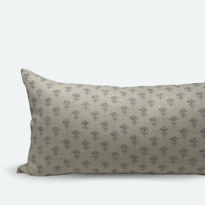 Large Lumbar Pillow Cover - Grey Petite Floral Block Print | FINAL SALE