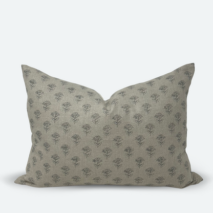 Medium Lumbar Pillow Cover - Grey Petite Floral Block Print | FINAL SALE