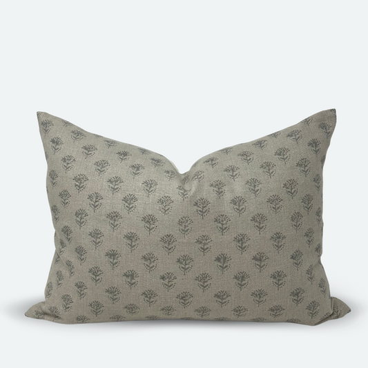 Medium Lumbar Pillow Cover - Grey Petite Floral Block Print