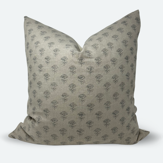 Square Pillow Cover - Grey Petite Floral Block Print