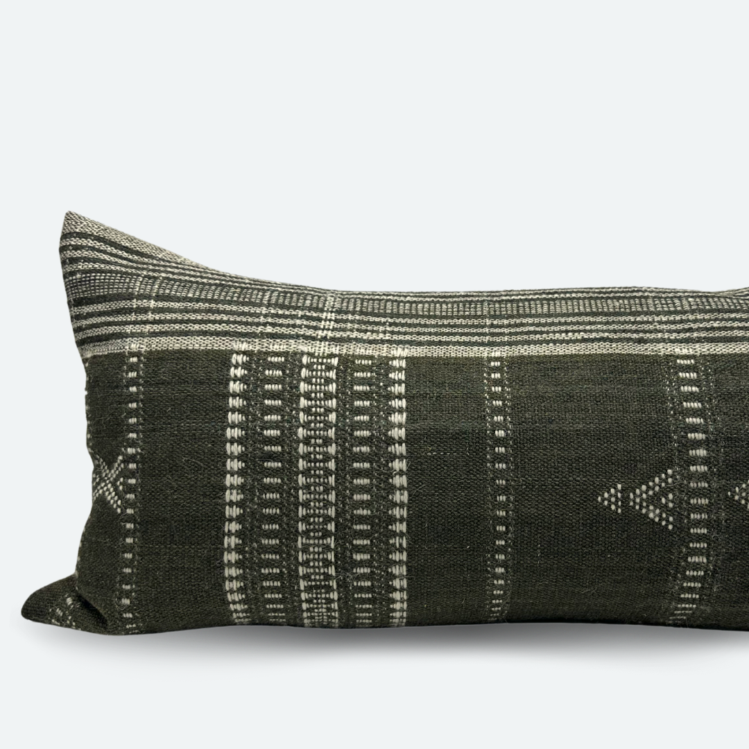 Large Lumbar Pillow Cover - Cocoa Indian Wool Stripe