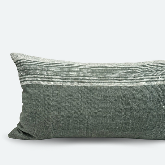 Large Lumbar Pillow Cover - Sage Indian Wool Stripe