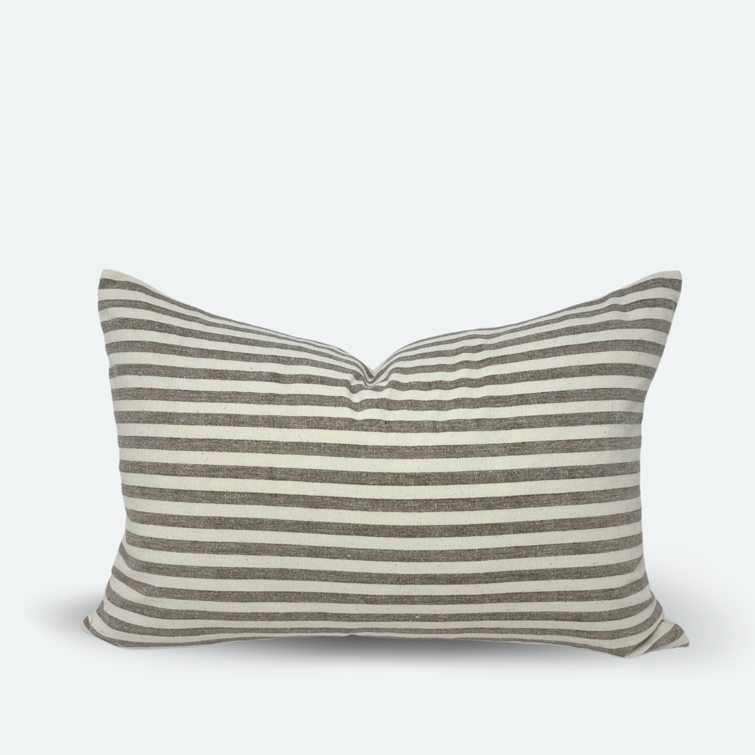 Medium Lumbar Pillow Cover - Latte Woven Stripe