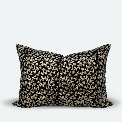 Medium Lumbar Pillow Cover - Midnight Vine Cotton Block Print