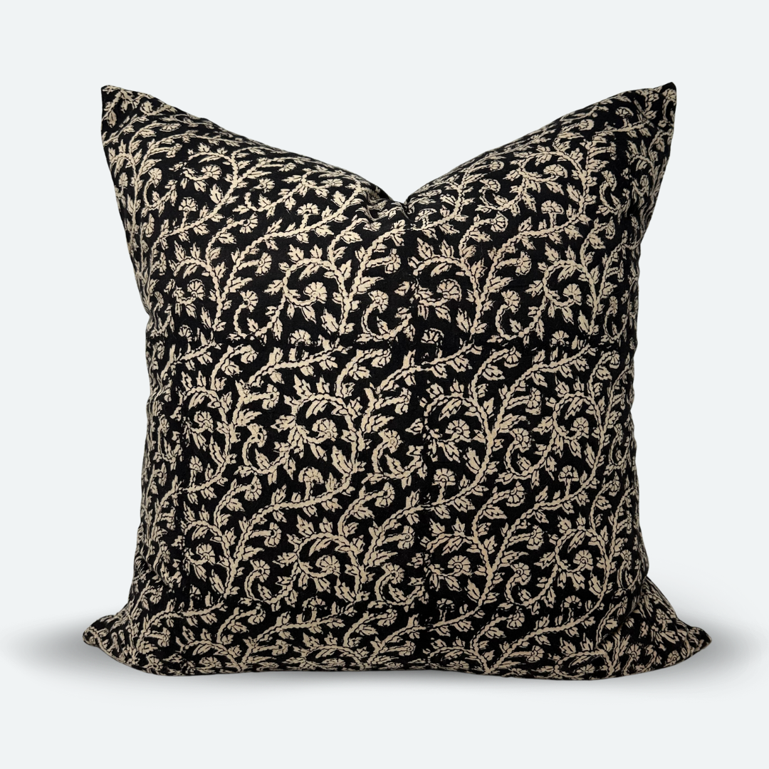 Square Pillow Cover - Midnight Vine Cotton Block Print