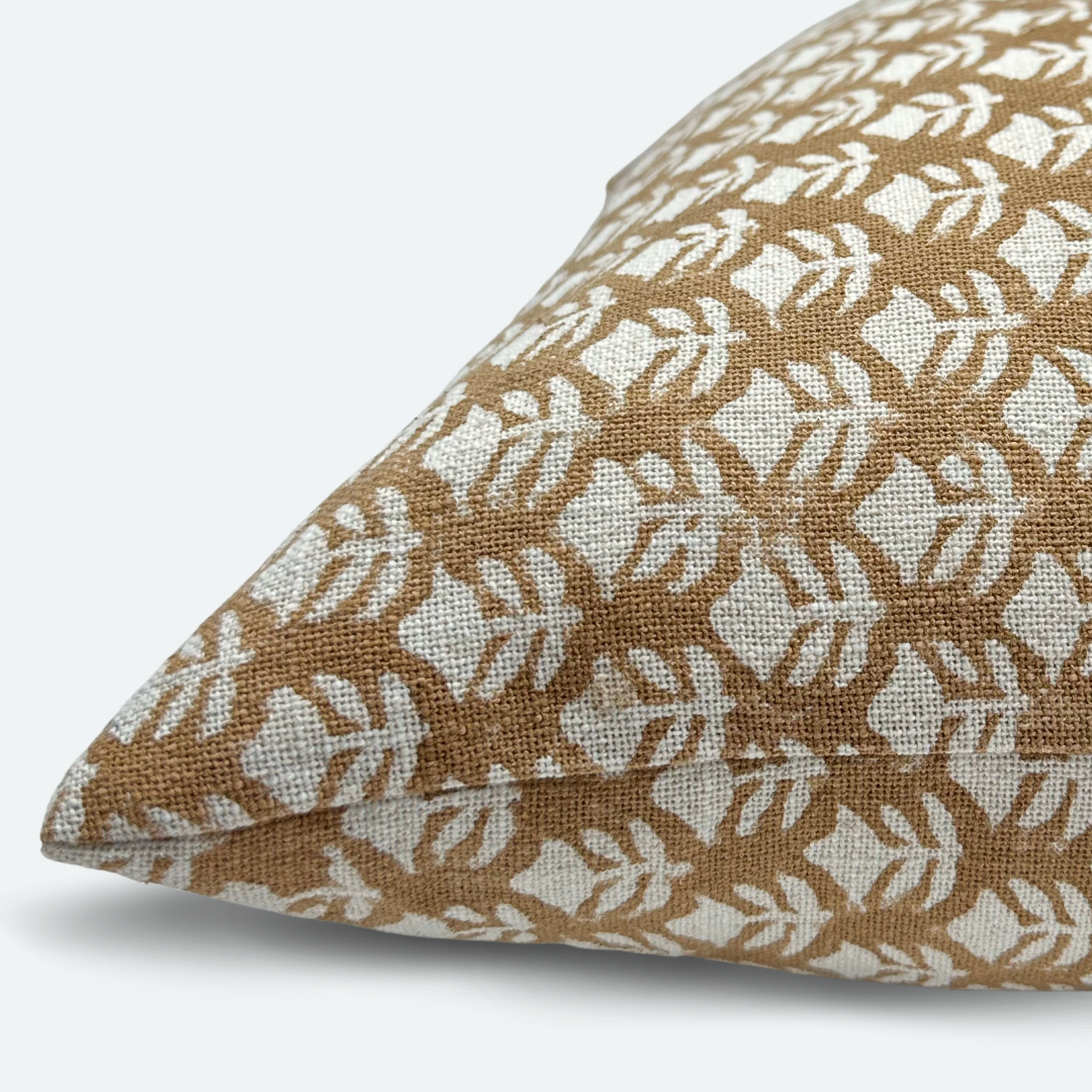 Square Pillow Cover - Terracotta Floral Bloom Block Print