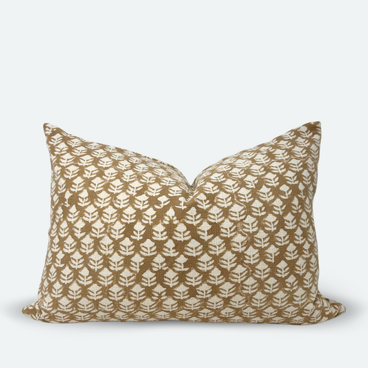 Medium Lumbar Pillow Cover - Terracotta Floral Bloom Block Print | FINAL SALE
